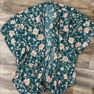 Maurices Floral Kimono Jacket - Teal and Pink